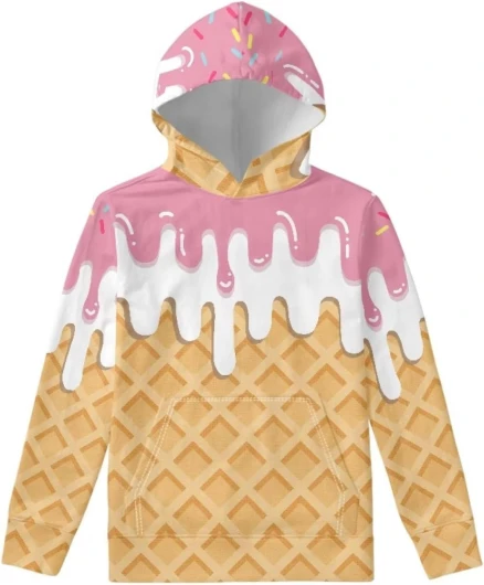 Unisex Girls and Boys Long Sleeve Hoodies Hoody Athletic Pullover Sweatshirts Tops Age 6-16year Colorful Ice Cream 8-10 Years