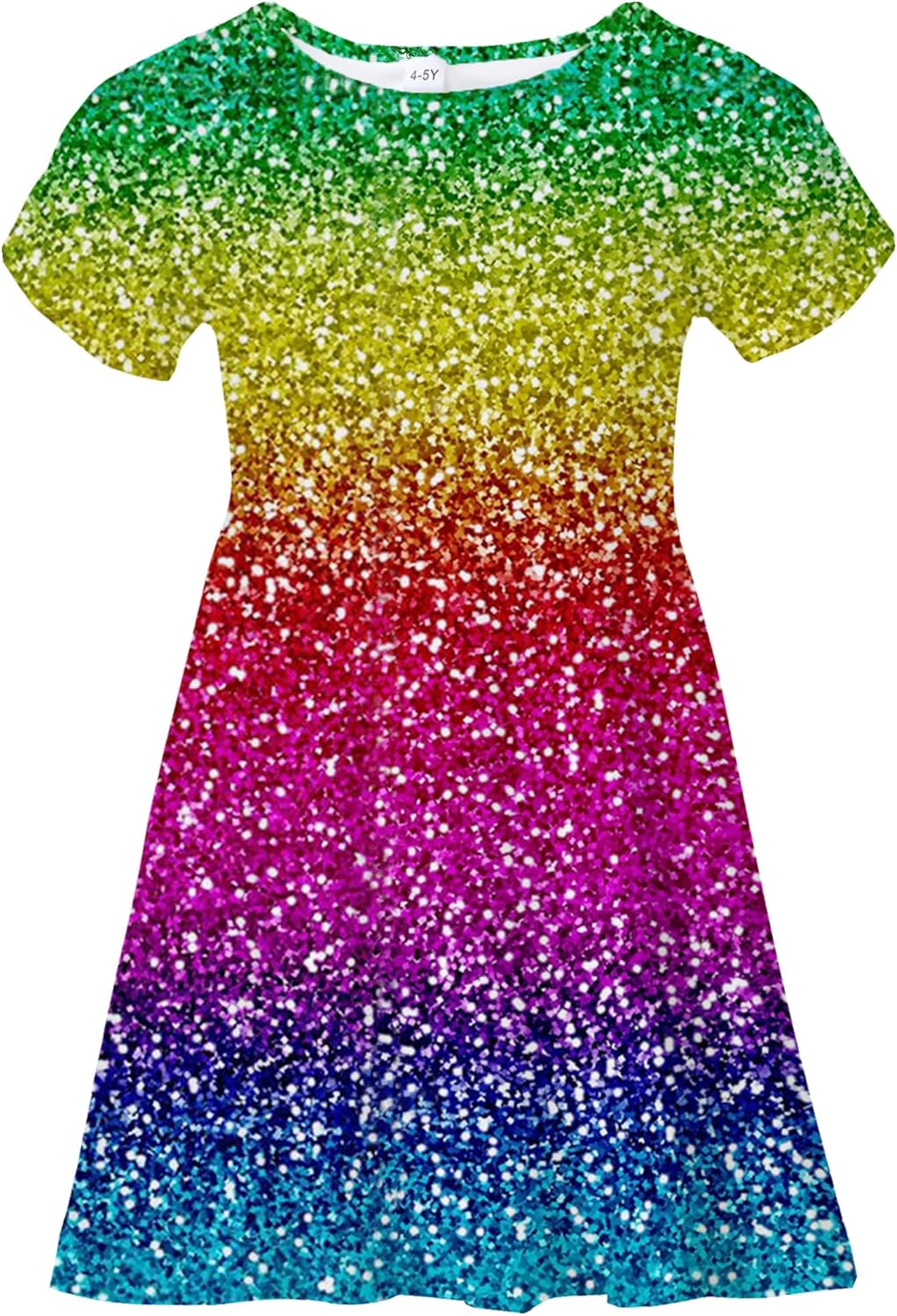 Girl's Dresses Cute Print Short Sleeve Casual Sundress for Girls 4-10 Years 4-5T 08 Rainbow