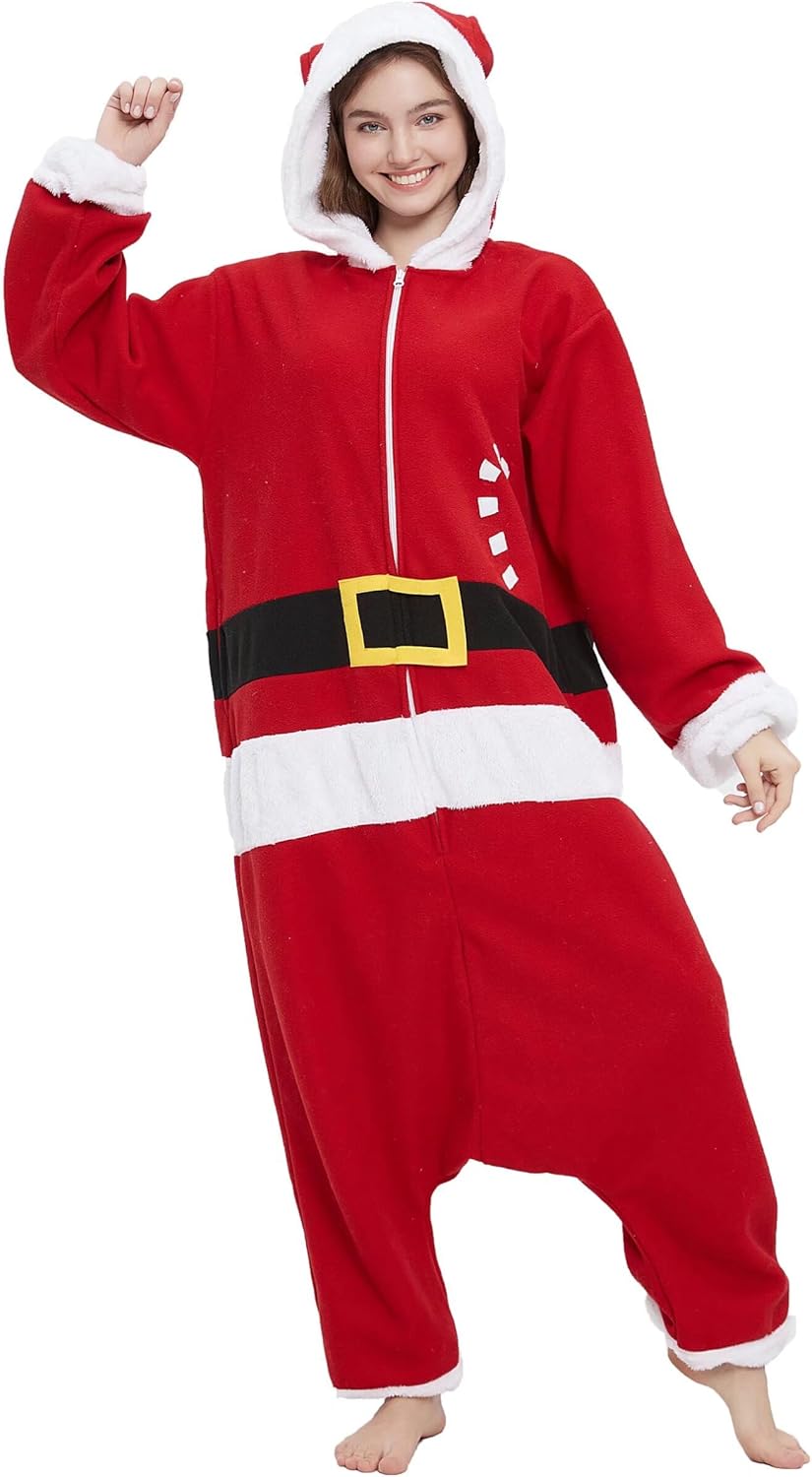 Santa Claus Onesie Halloween Costume One Piece Unisex Adult Pajamas Women Men Sleepwear Christmas Pajamas Medium Santa Claus