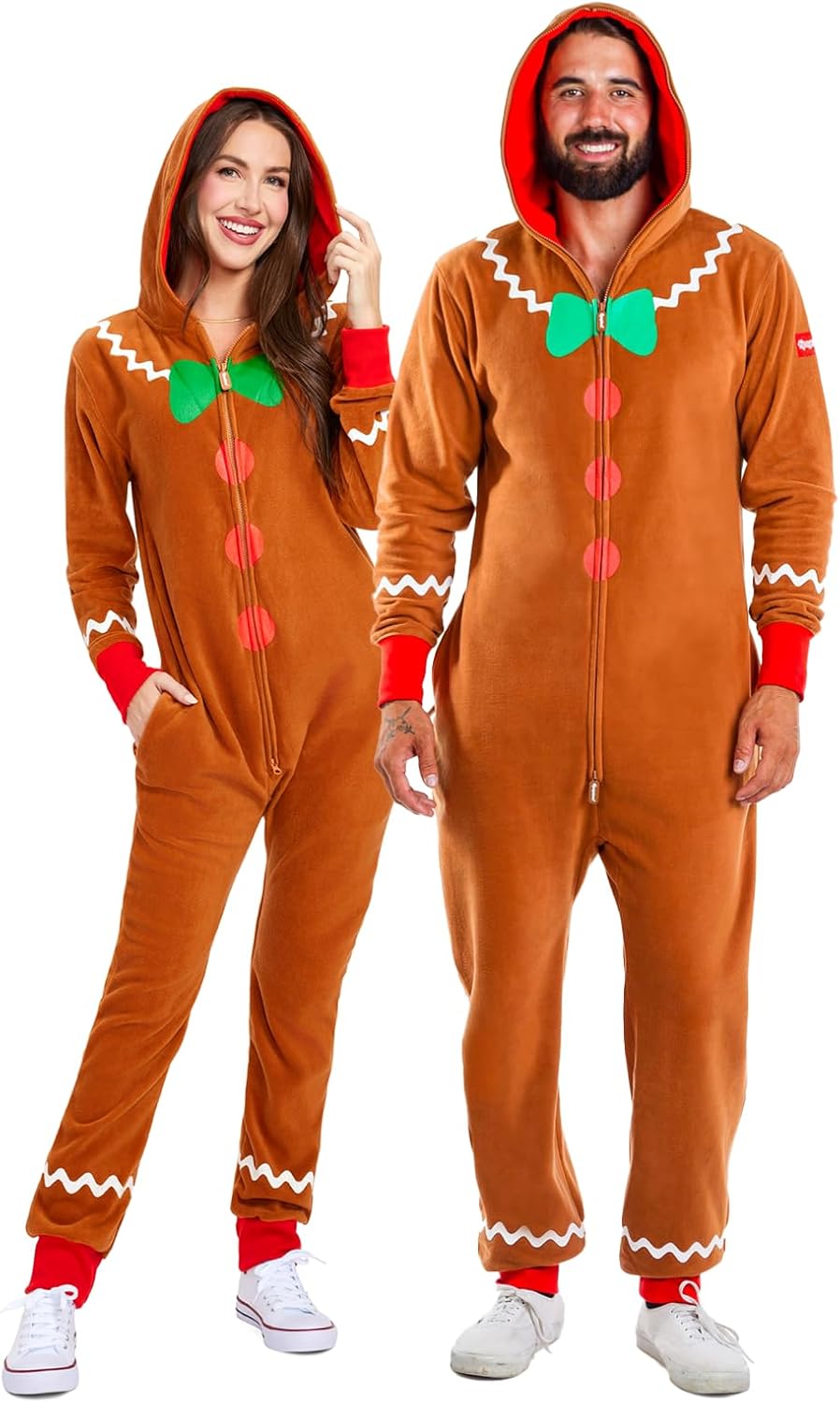 Tipsy Elves Unisex Adult Christmas Onesies Matching Holiday Jumpsuits with Convenient Pockets Men X-Large Gingerbread Brown