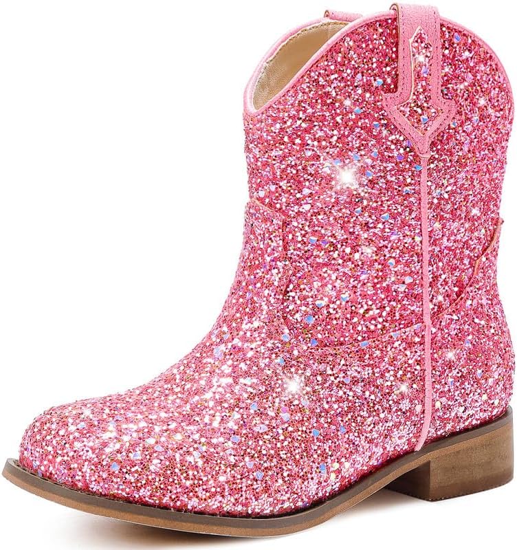 Toddler Girls Cowgirl Boots Western Glitter Cowboy Boot Ankle Boots Little Kids Big Kid Horse Riding Shoes Party Birthday Dress Up 9 Toddler Pink Glitter