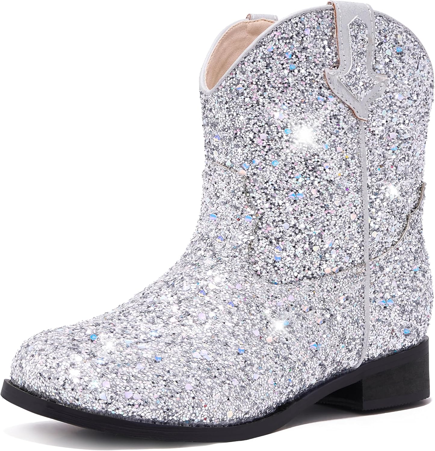 Toddler Girls Cowgirl Boots Western Glitter Cowboy Boot Ankle Boots Little Kids Big Kid Horse Riding Shoes Party Birthday Dress Up 1 Big Kid Silver Glitter
