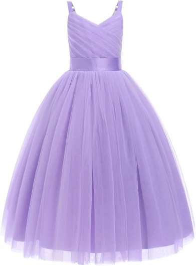 Girls Flower Vintage Floral Lace 3/4 Sleeves Floor Length Dress Wedding Party Evening Formal Pegeant Dance Gown Lavender 7 Years