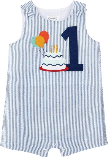 Baby-boys Birthday Boy Seersucker Shortall 12-18 Months 1