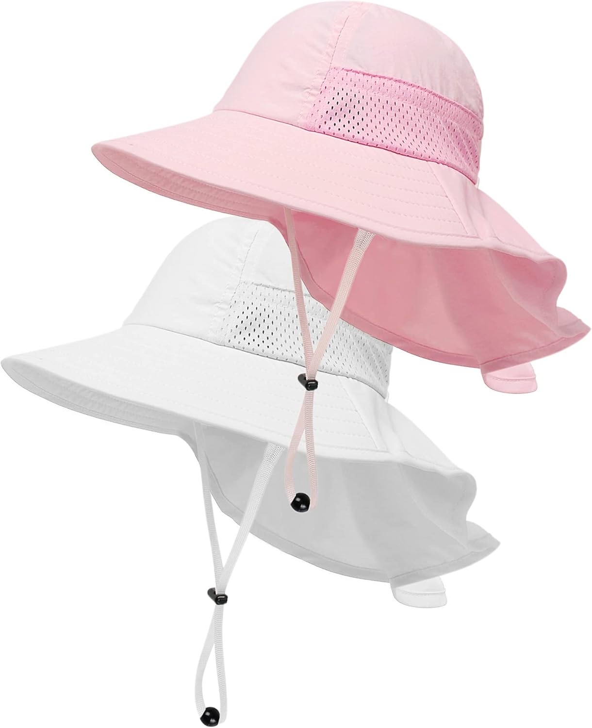 Toddler Baby Sun Hat Kids Summer UPF 50+ for Boys Girls Adjustable Beach Hats with Bucket Wide Brim Age 1-7 Years 2-7 Years 2 Pack (Pink + White)
