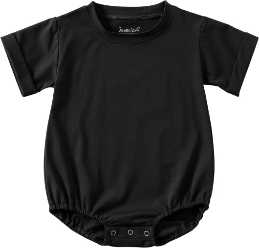 Baby Boy Girl Bubble Romper Solid Color Bodysuit Short Sleeve Organic Cotton T-Shirt Black 0-3 Months