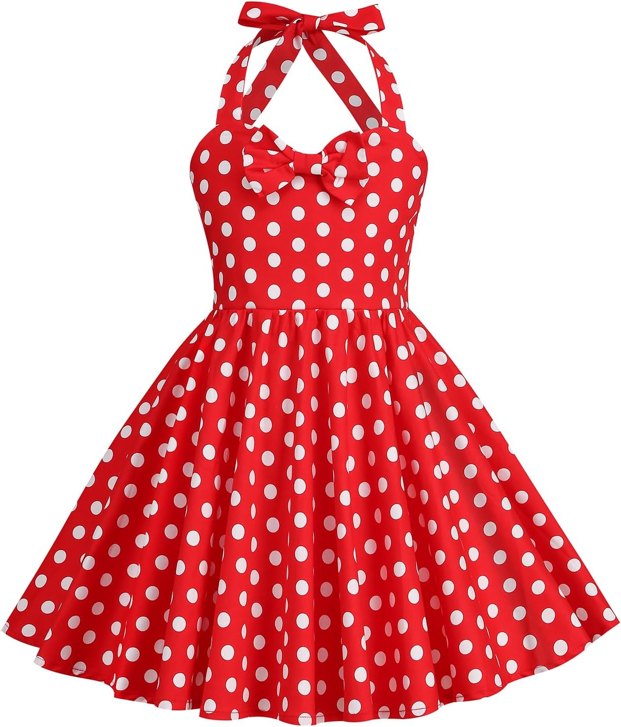 1950s Vintage Dresses for Girls Halter Dress Sleeveless Bowknot Heart Neck 4-12 Years 7-8 Years Red Polka Dot