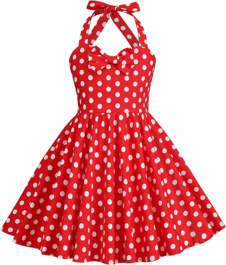 1950s Vintage Dresses for Girls Halter Dress Sleeveless Bowknot Heart Neck 4-12 Years 7-8 Years Red Polka Dot