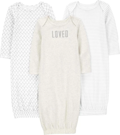 Simple Joys by Carter's Baby 3-Pack Neutral Cotton Sleeper Gown 0-3 Months Grey/White