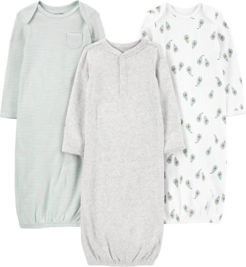 Simple Joys by Carter's Baby 3-Pack Neutral Cotton Sleeper Gown Newborn Avocados/Heather/Stripe