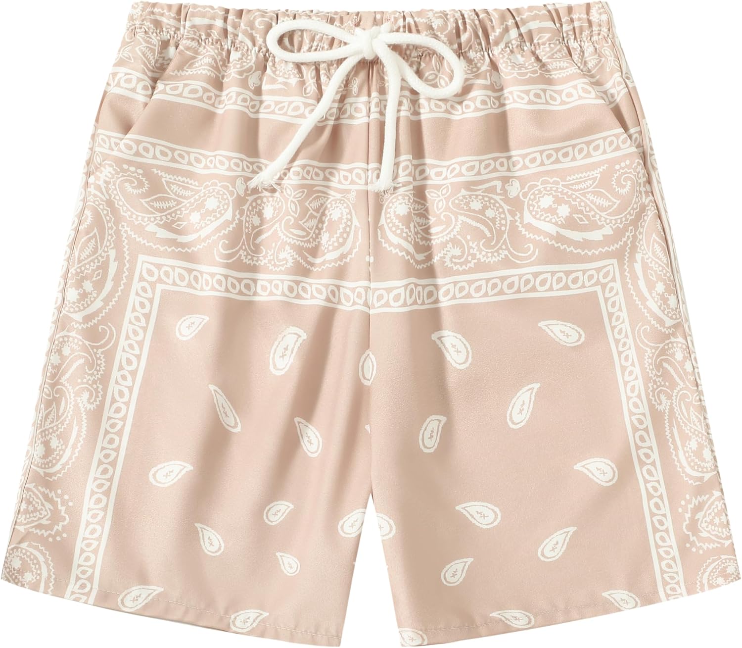 Boy's Summer Boho Paisley Print Shorts Casual Kids Drawstring High Waisted Graphic Shorts with Pocket 10 Years C-khaki