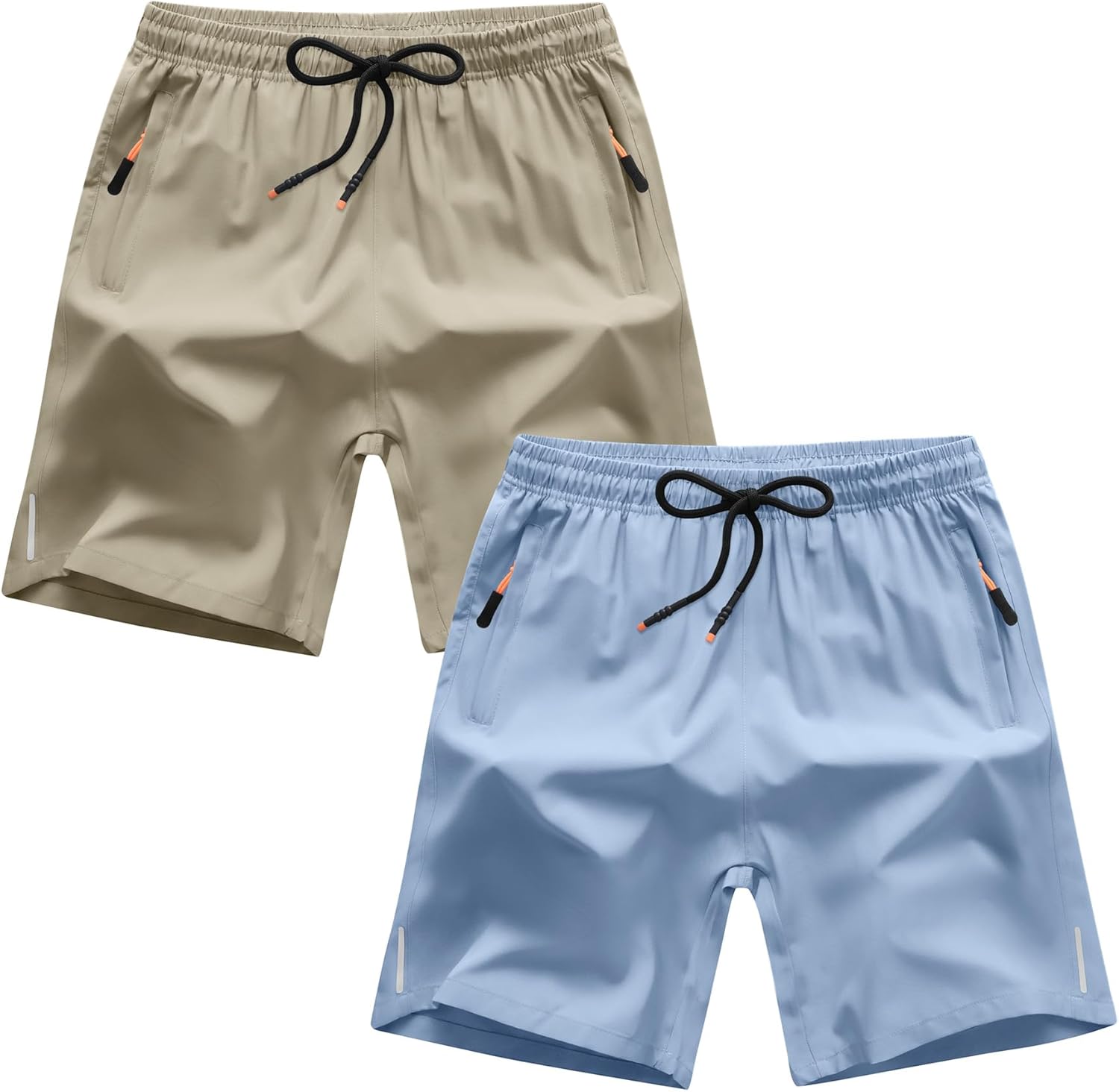 Boys Shorts Quick Dry Athletic Running Shorts with Zipper Pockets 13-14 Years B/Khaki&grey Blue