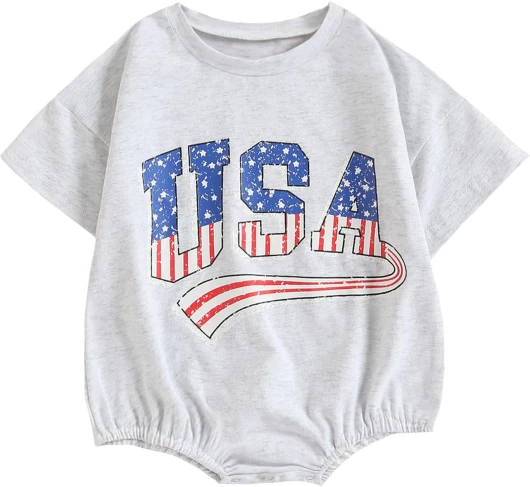 4th of July Baby Boy Girl Outfit Newborn Toddler Bubble Romper Retro Fourth Of July Clothes A Usa Romper Gray 6-12 Months