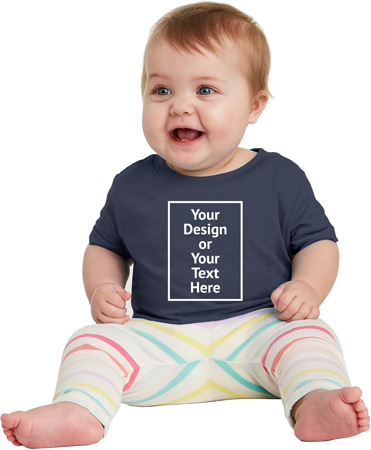 Personalized Photo Fine Jersey Tee for Kids 3322 Infant Age 6M to 24M Custom T-Shirt for Boys Girls Front/Back Print 6 Months Navy