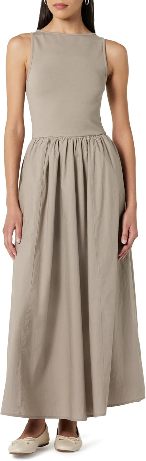 The Drop Women's Dia Mixed Fabric Midi Tank Dress Medium Vintage Khaki