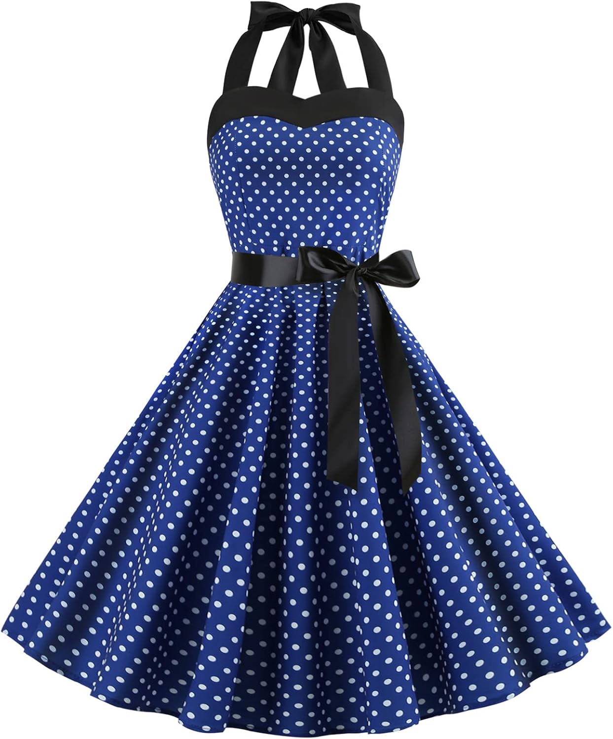 Vintage Women 1950s Rockabilly Swing Dress Pinup 50s Retro Hepburn Style Halterneck A-Line Dresses Medium #A: Dark Blue