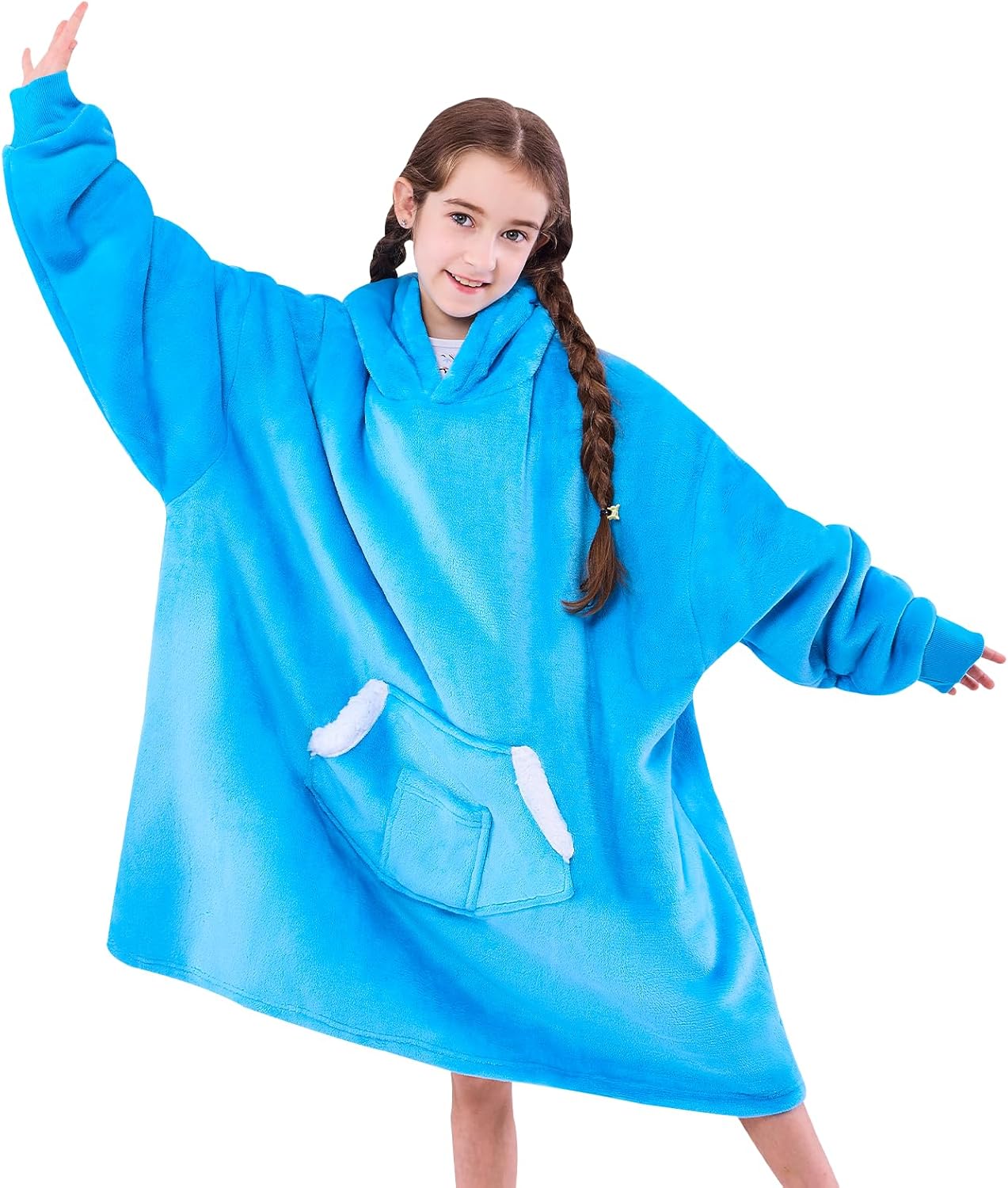 Wearable Blanket Hoodie for Kids, Blanket Hoodie For Kids With Hood And Pocket, Sherpa Oversized Cozy Sweatshirt Blankets As Gifts For Girls Boys Kids (Teal)
