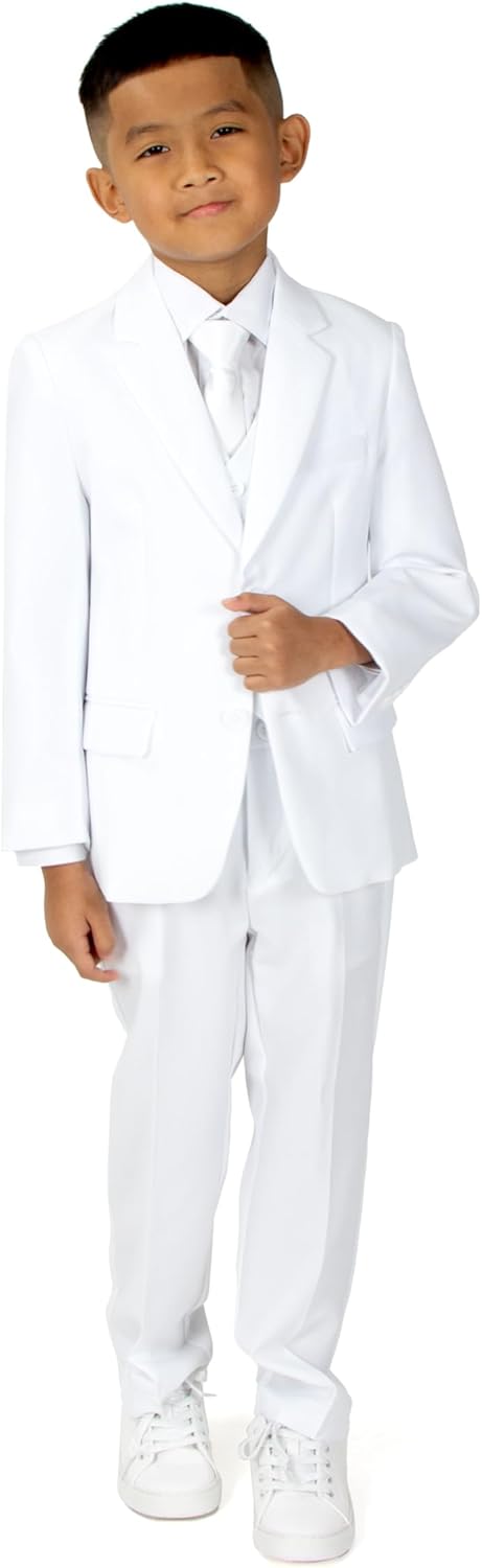 Big Boys' Modern Fit Dress Suit Set 7 White W/White Tie