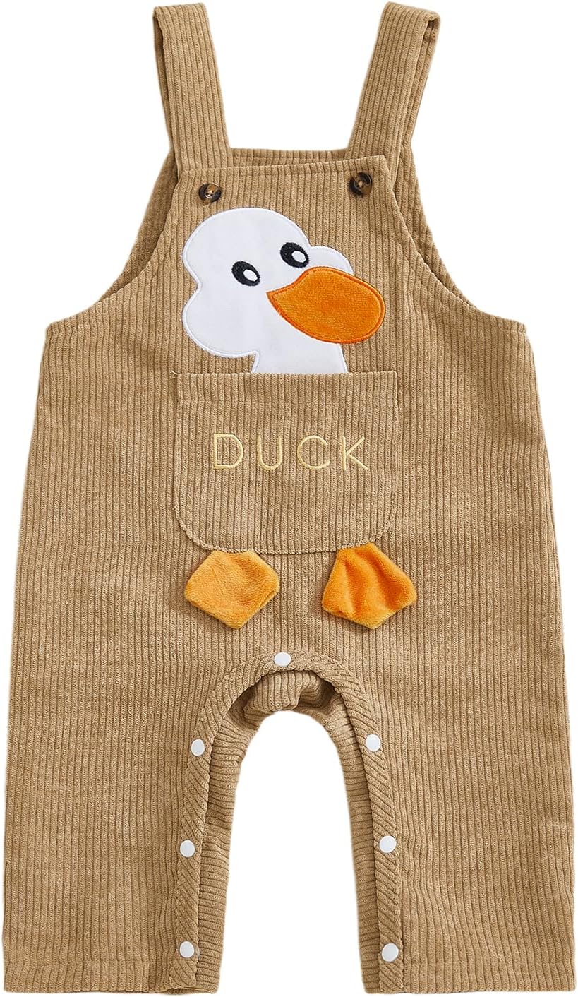 Baby Boy Girl Duck Romper Sleeveless Corduroy Overalls Jumpsuit Pants One-Piece Hunting Outfit Farm Clothes 0-18M Khaki 6-9 Months