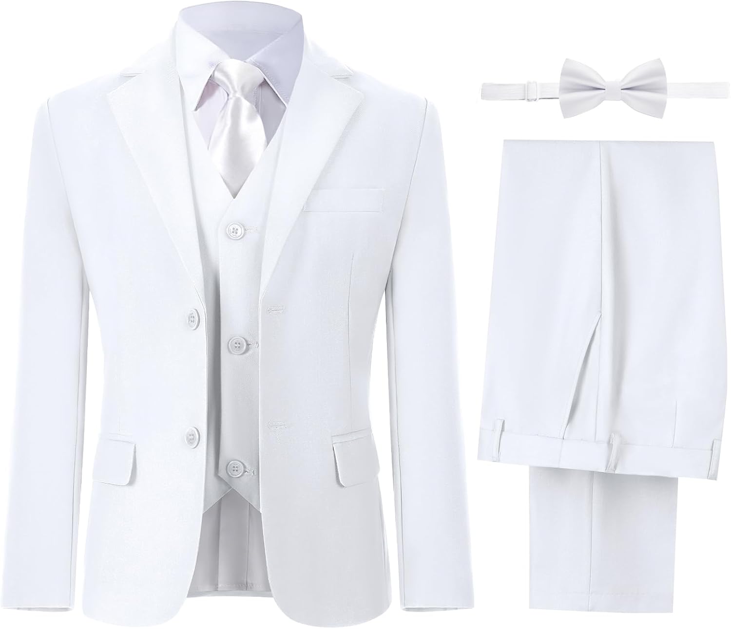 Kids Boys' Suits 6 Piece Formal Set Toddler Boy Wedding Outfit Slim Fit Tuxedo Suit for Teens with Shirt and Bowtie White 14