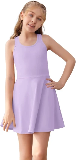 Girls Sleeveless Tennis Dress Kids Racerback Golf Dress School Sports Dresses Outfit with Shorts Pockets Purple 5-6 Years