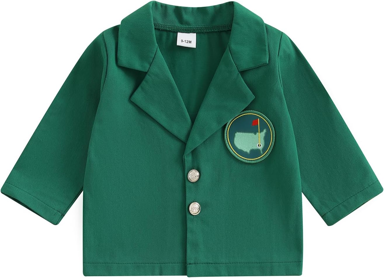 Golf Jacket for Baby Boy Girl First Birthday Outfit Lapel Button Down Green Blazer Coat 1st 2nd Bithday Outfit Gift Green 9-12 Months