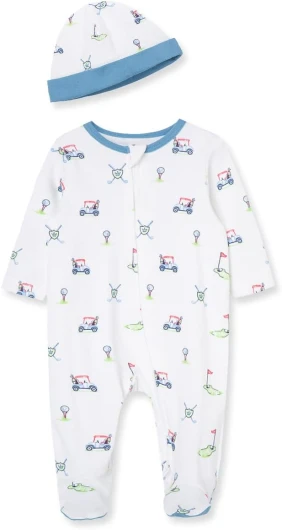 Baby Boy Clothes 2-Piece Baby Sleeper and Cap Set, 100% Cotton Footies Baby Essentials, Preemie to 9 Months Golf Cart 3 Months
