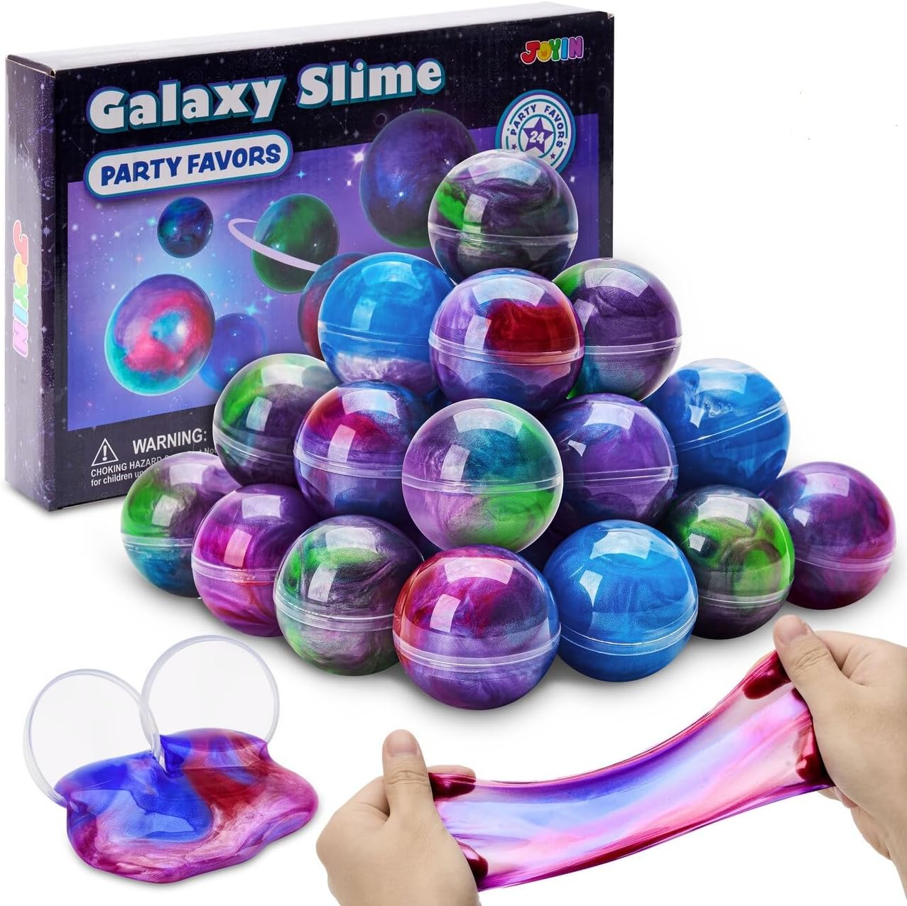 Slime Party Favors, 24 Pack Galaxy Slime Ball - Stretchy, Non-Sticky, Mess-Free, Stress Relief, and Safe - Toys for Girls and Boys - Classroom Reward, Party Supplies Aurora