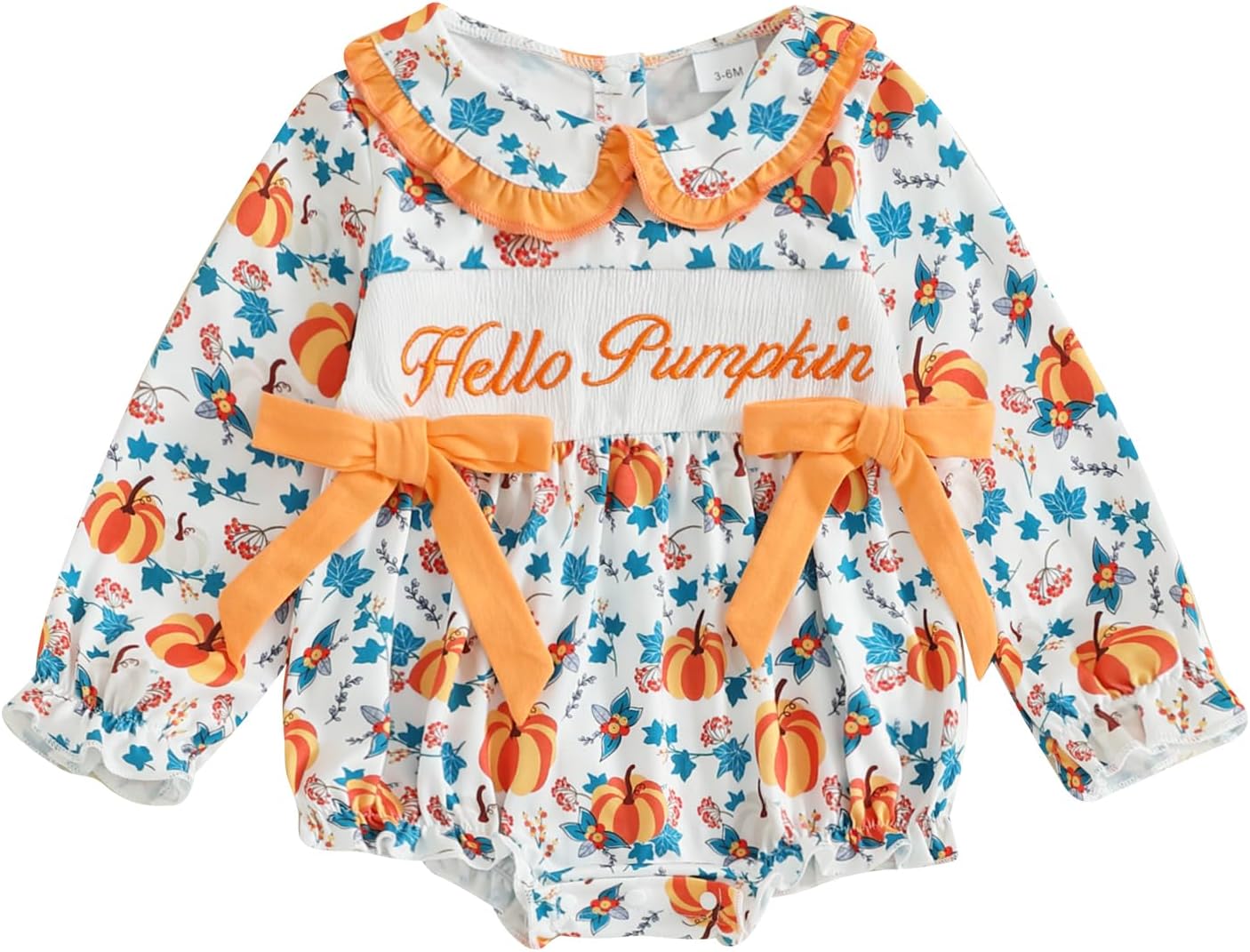 My First Halloween Baby Girl Outfit Infant Plaid Smocked Romper Newborn Long Sleeve Bodysuit Fall Clothes White 3-6 Months