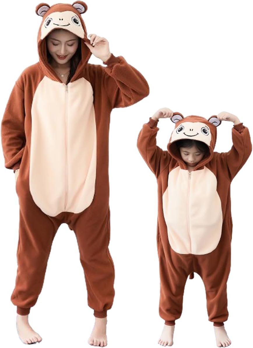 Unisex Adult Onesie Pajamas, Polar fleece Role Playing Animal One Piece Halloween Costume Pajamas Home Clothing Monkey-a 2-4T