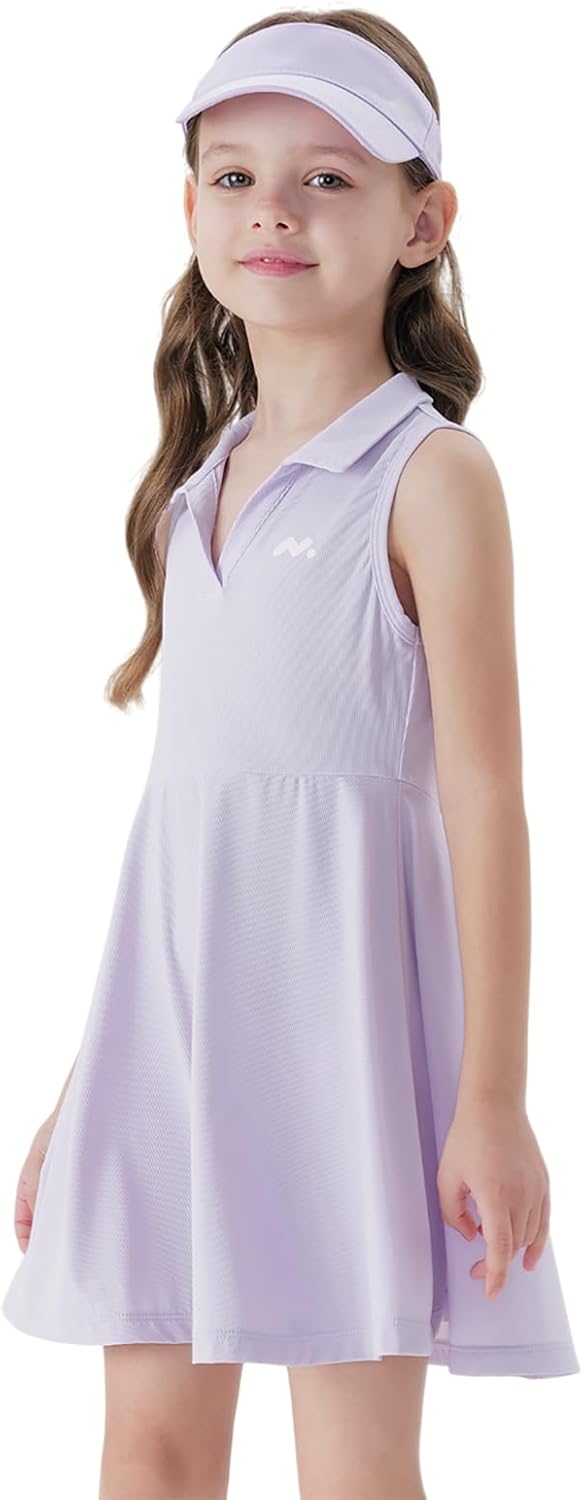 Marc & janie Girls Sleeveless Tennis Dress Athletic Cooling Quick-Dry V Neck A-Line Golf Dresses 550803 Periwinkle Purple 4-5T