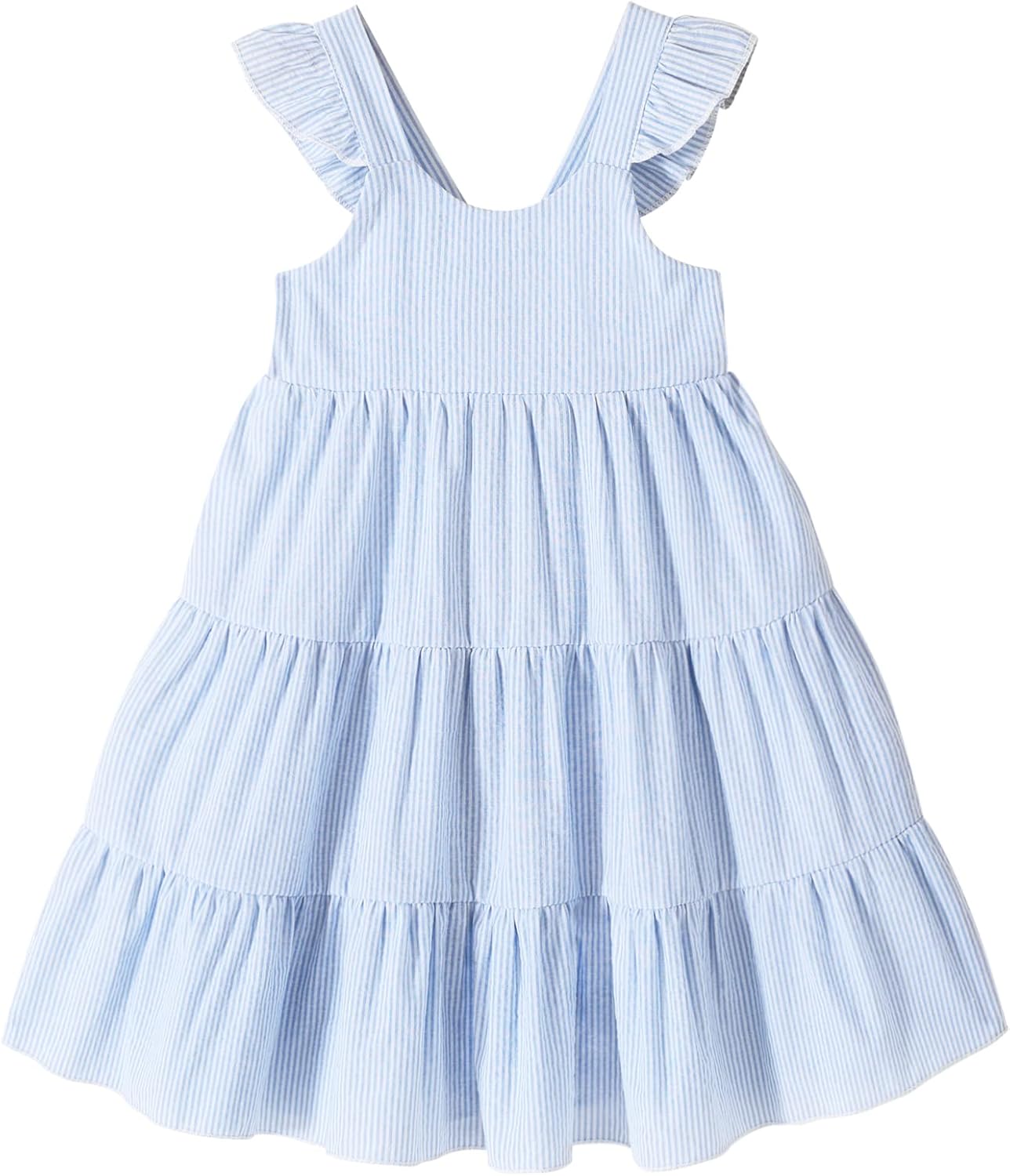 Kids Toddler Baby Girls Rainbow Dress Princess Sleeveless Beach Butterfly Sundress 4-5T Toddler Blue Stripe Dress