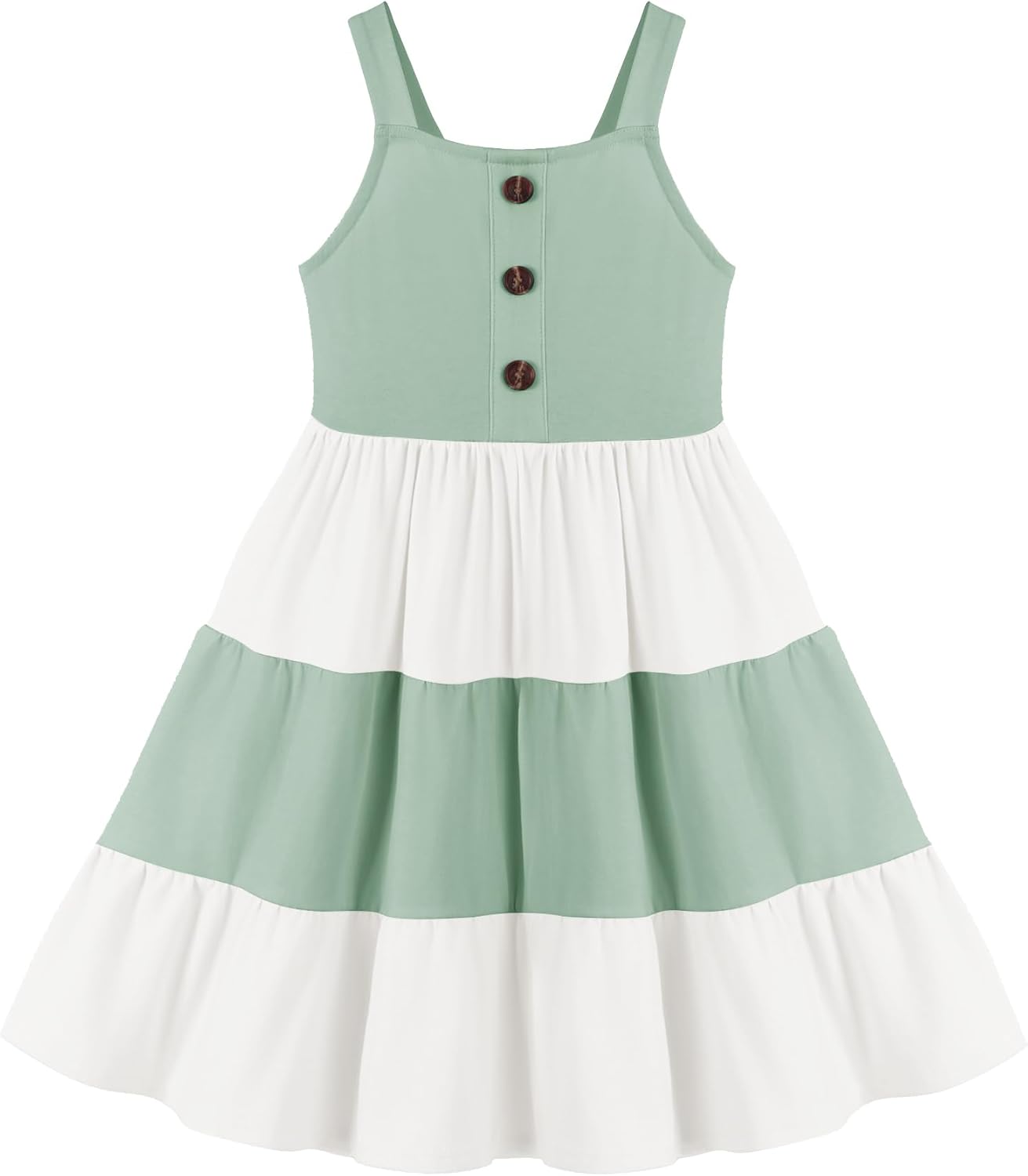 Toddler Girl Summer Dresses Casual Sleeveless Button Down Swing Flowy Tiered Midi Sundress with Pockets 4-5T Green Color Block