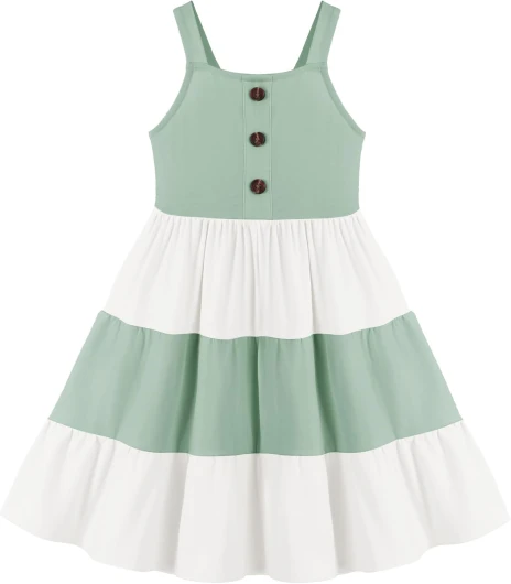 Toddler Girl Summer Dresses Casual Sleeveless Button Down Swing Flowy Tiered Midi Sundress with Pockets 4-5T Green Color Block