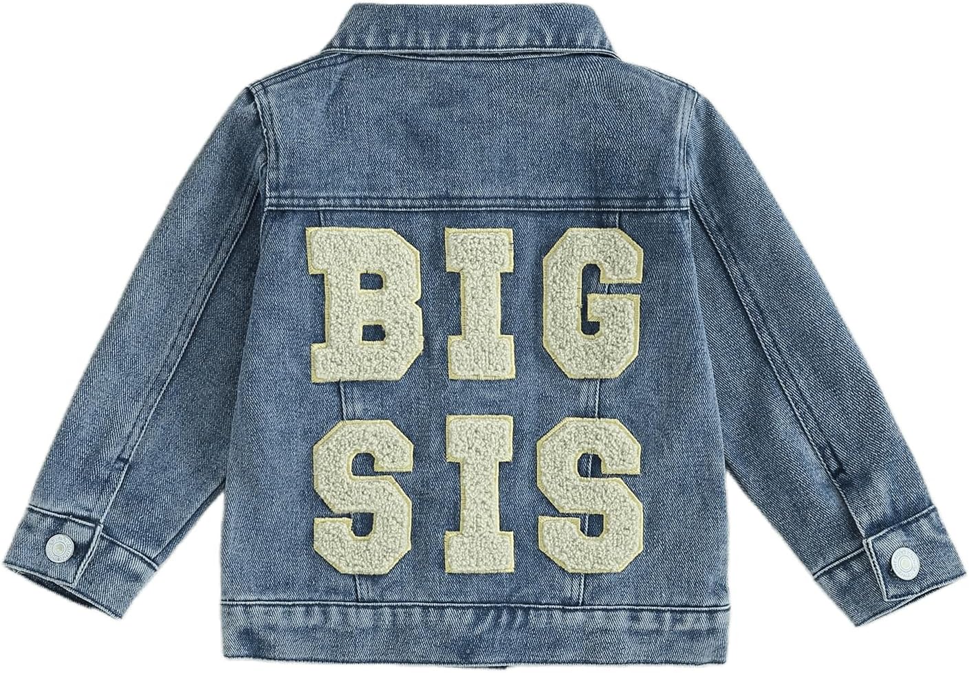 Toddler Baby Girl Jacket Big Lil Sister/Brother Letter Embroidery Jean Long Sleeve Cardigan Button Denim Coat Blue-big Sis 4-5T