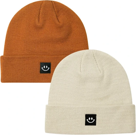 2Pack Baby Beanie Knit Toddler Hat for Girls Boys 0-8 Years 2pack Dark Orange/Grey Apricot 6-36 Months