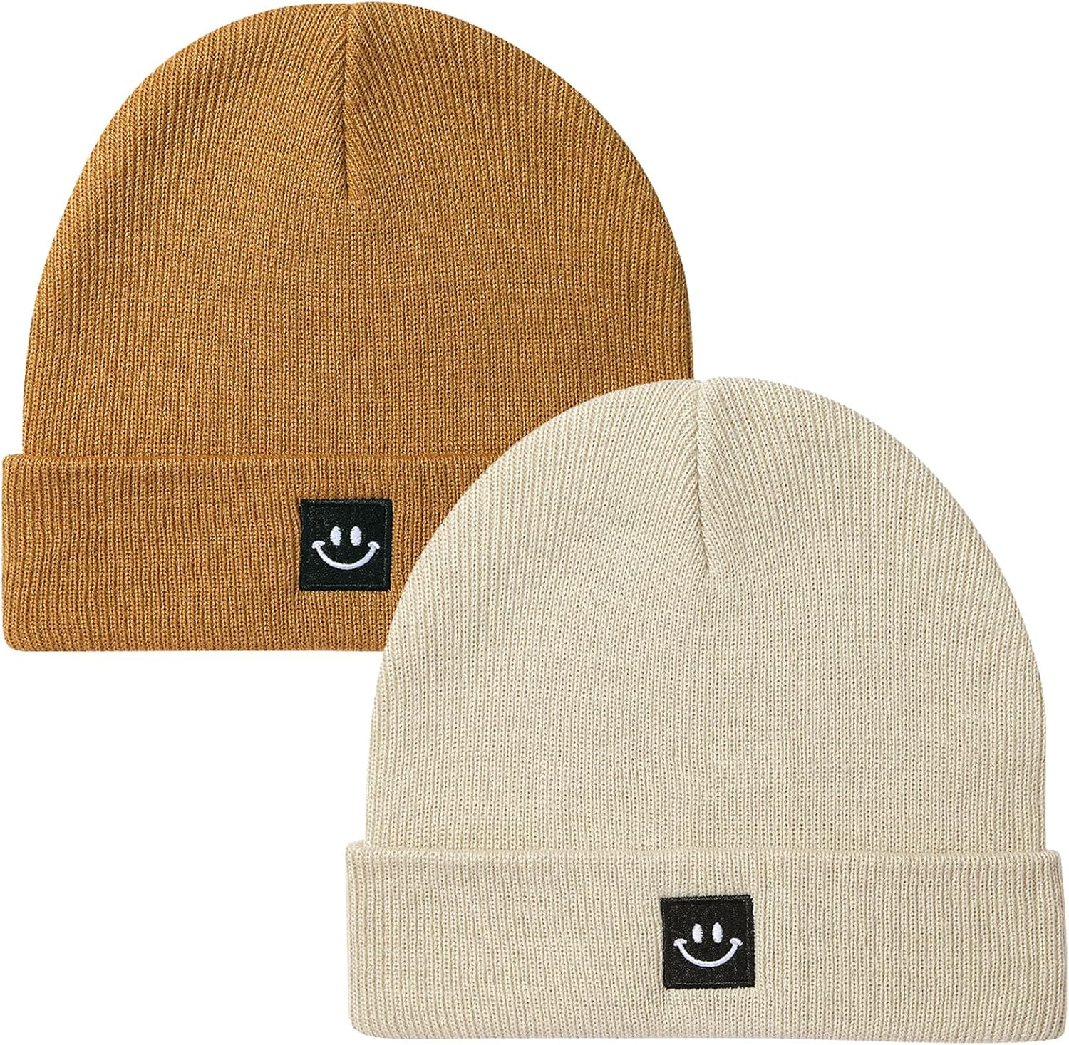 2Pack Baby Beanie Knit Toddler Hat for Girls Boys 0-8 Years 2pack Camel/Grey Apricot 6-36 Months