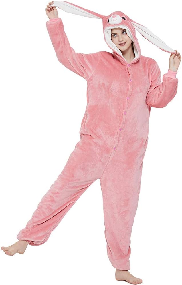 Easter Bunny Costume Rabbit Animal Dog Onesie for Adult Women Men Husky Puppy Plush One Piece Pajamas Cosplay Medium Pink Bunny