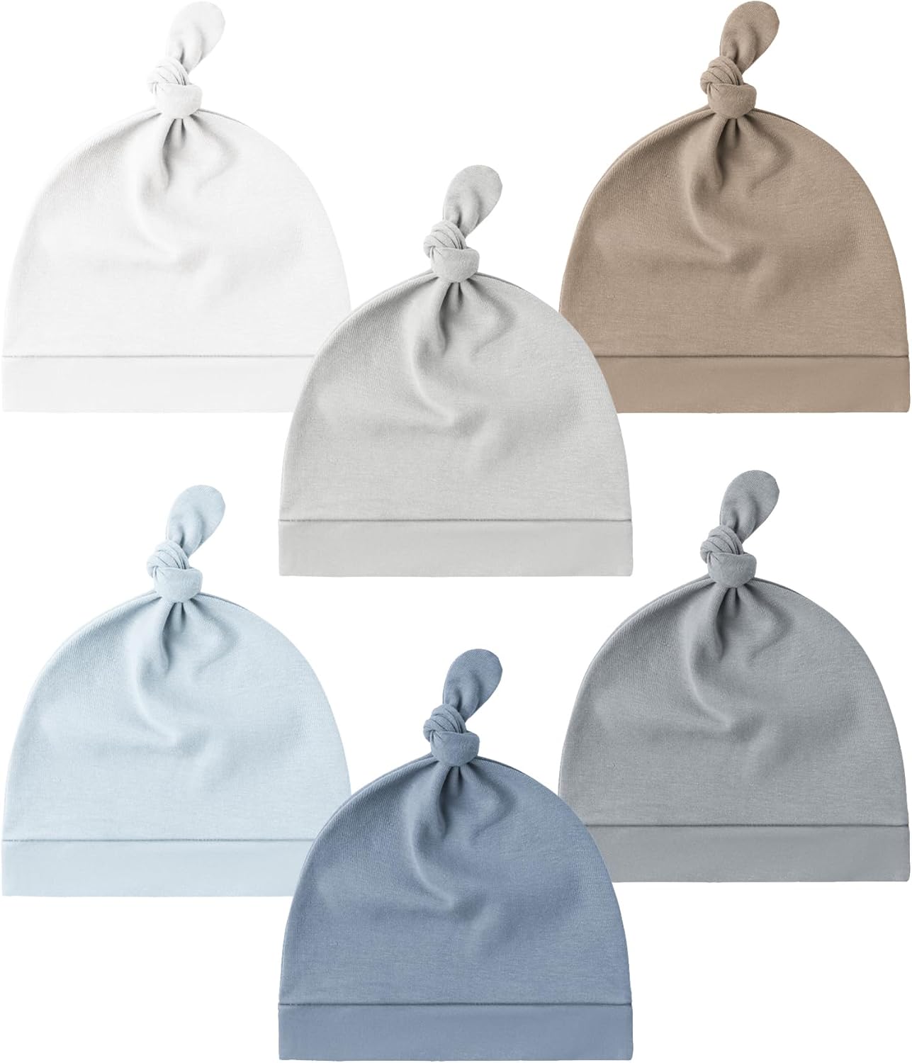 6 Pack Baby Newborn Hats Set Knot Beanie Hats Soft for Infant Baby Girls Boys Caps 0-6 Months White,gray,clay,ice Blue,blue,dark Gray