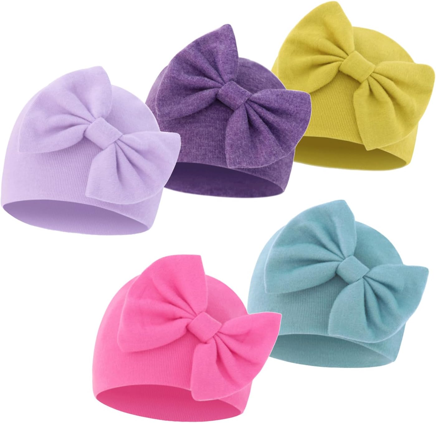 Newborn Hospital Hats Beanie Bow Infant Caps Baby Cotton Cloth Turban Toddler Rabbit Ear Hat for 0-6 Months 0-6 Months Purple+deep Purple+yellow+rose Red+green