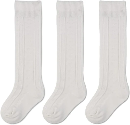 Baby Girls Boys Uniform Knee High Socks Tube Ruffled Stockings Infants and Toddlers (Pack of 3/5) 0-6 Months Cable ivory White,3 Pack