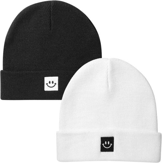 2Pack Baby Beanie Knit Toddler Hat for Girls Boys 0-8 Years 2pack White/Black 6-36 Months