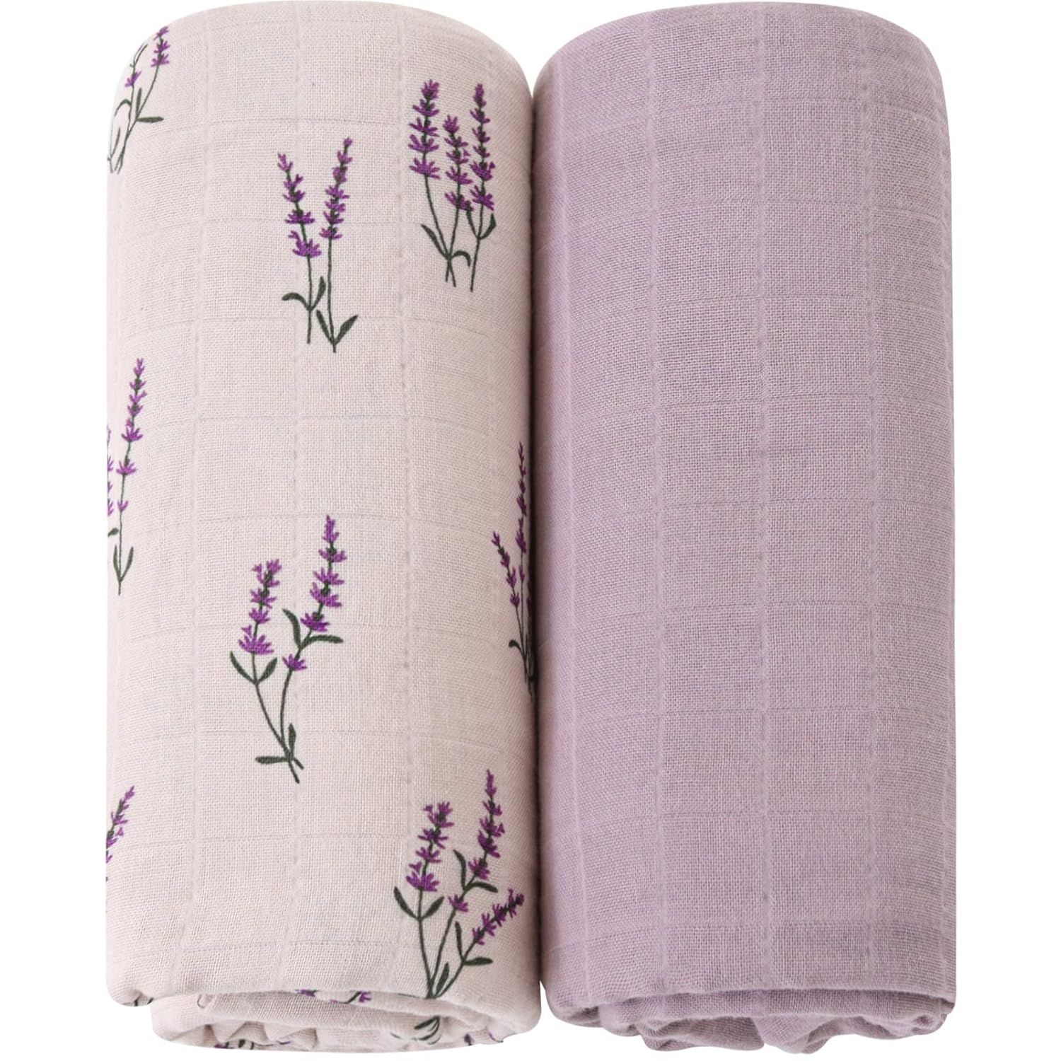Baby Swaddle Blankets Girls, Organic Muslin Swaddle Blankets Unisex Swaddling Wrap Receiving Blanket for Newborn, Organic Cotton, Large 47 x 47 inches, Lavender & Mauve Lavender & Purple
