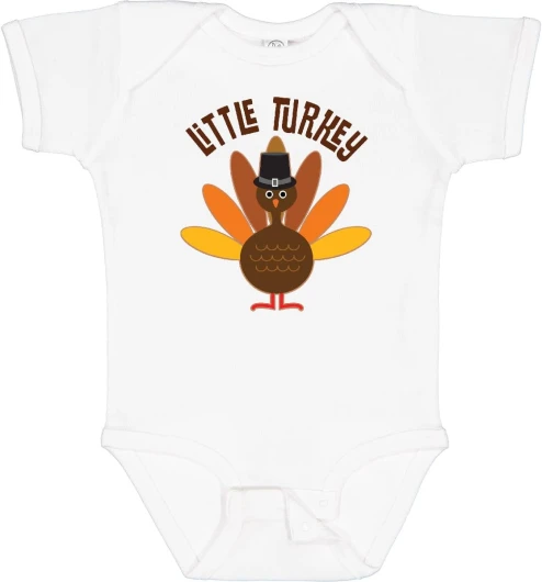 Little Turkey Thanksgiving Baby Bodysuit 6 Months 0020 White