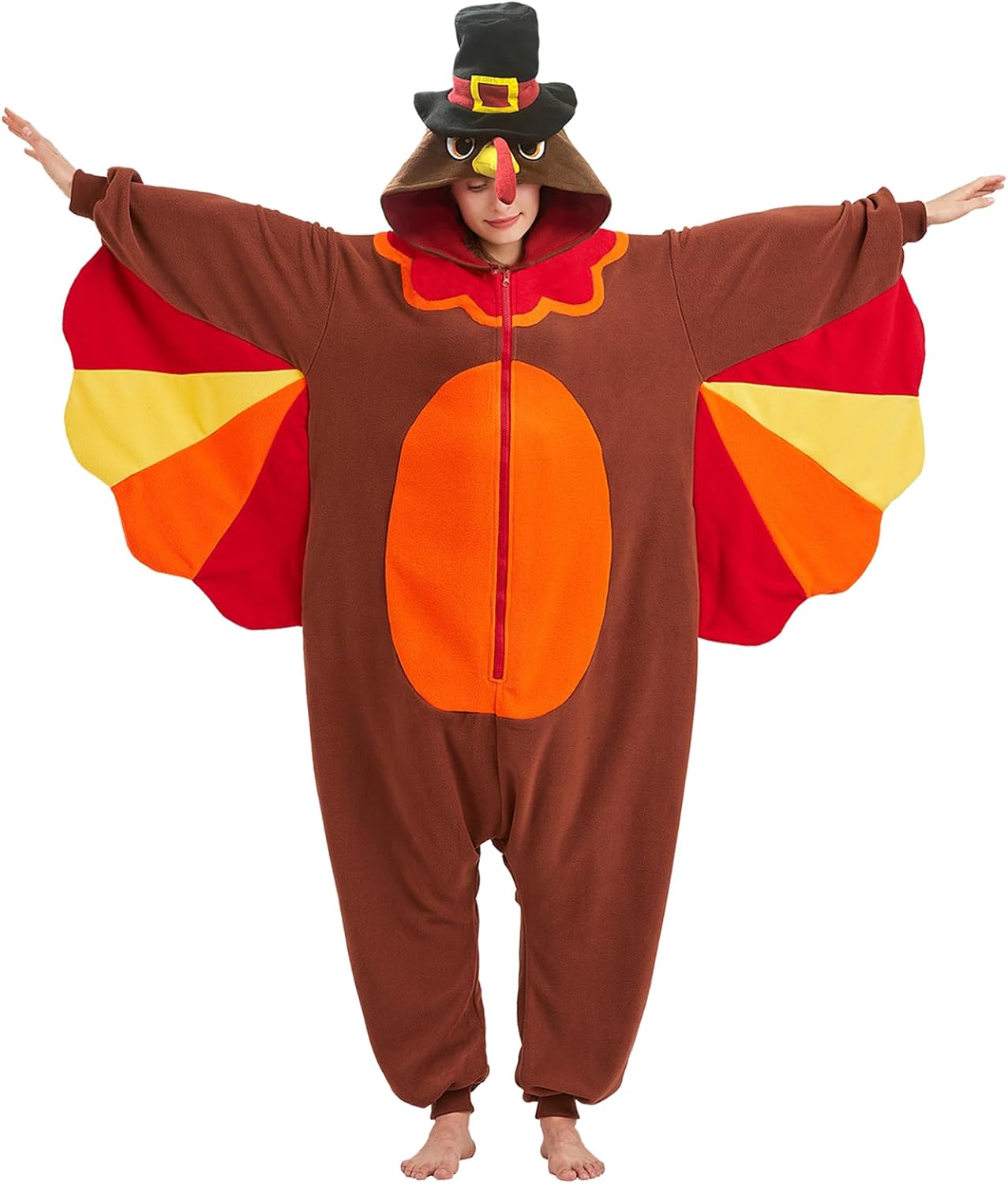 Adult Turkey Onesie - Thanksgiving Halloween Costume - Animal One-Piece Cosplay Pajamas for Women and Men Turkey Onesie Costume X-Large