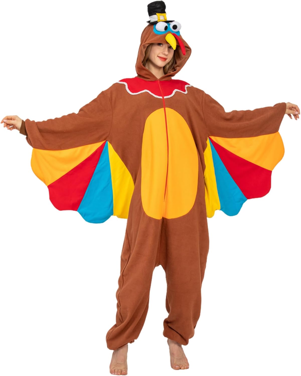 Turkey Costume Adult One-Piece Pajamas Turkey Suit Onesie Outfits Unisex for Halloween Thanksgiving Costumes Large