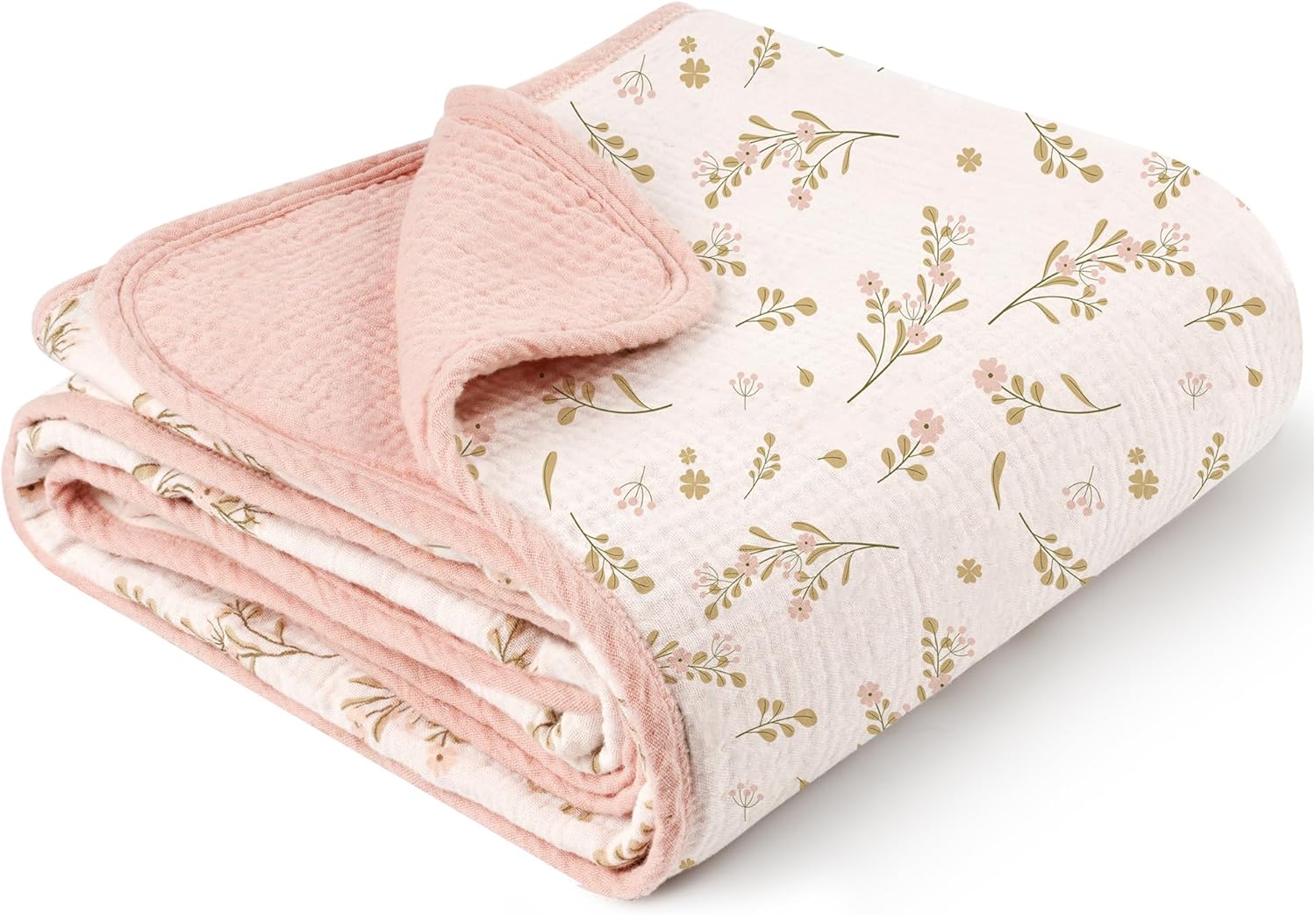 Muslin Baby Blankets for Girls Boys, 100% Cotton Crib Blanket for Infant Toddler, Super Soft and Lightweight Nursery Swaddling Wrap 40"x36" (Floral) Floral 40"x36"