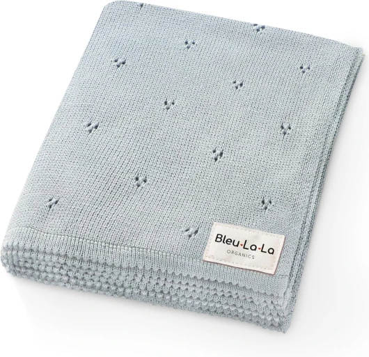 Luxury Organic Cotton Pointelle Baby Blanket (Powder Blue)