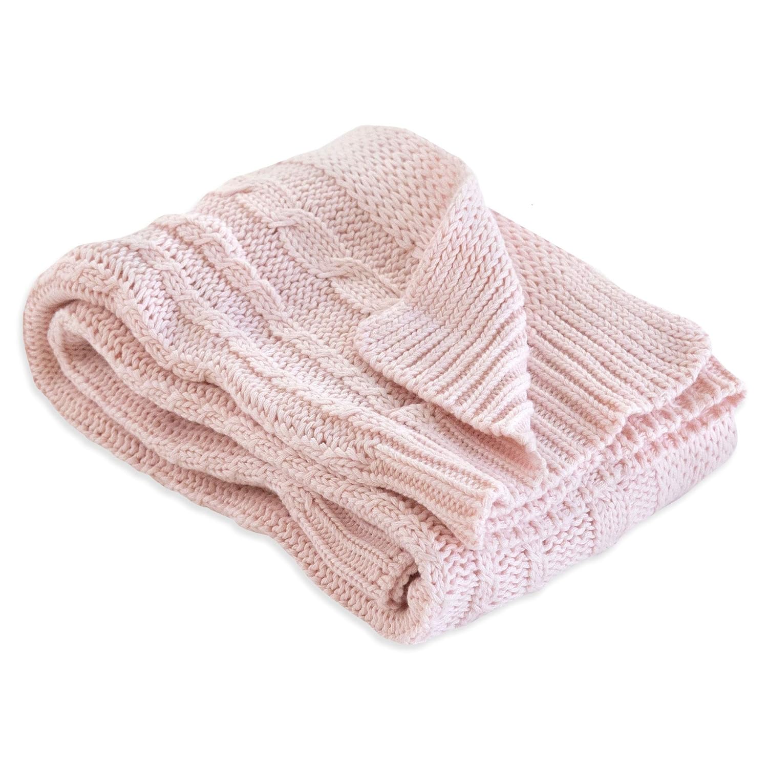 Infant Blanket, Cable Knit, Made with 100% Soft Breathable Organic Cotton, Nursing Blankets, Machine Wash Baby Newborn Essentials, Size 30 x 40 Inch Blossom