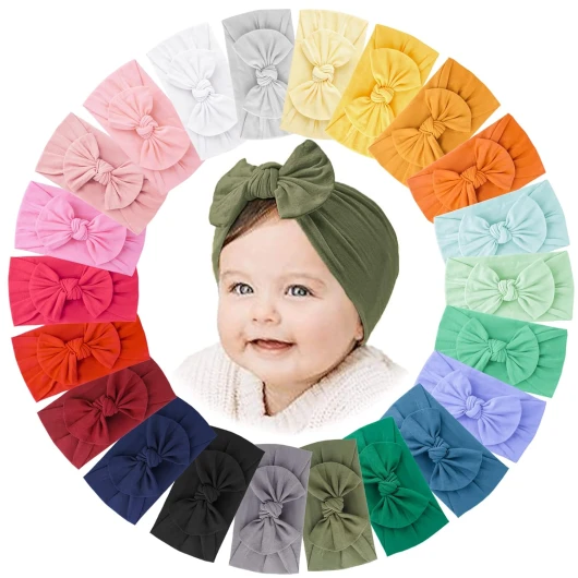 22 PCS Baby Headbands Soft Nylon Hairbands with Bows Girls Hair Accessories for Newborn Infant Toddler Kids Handmade Brown